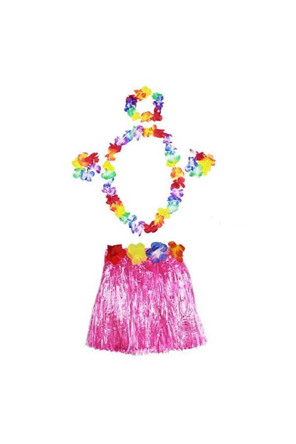 Go İthalat Luau Aloha Hawai̇i̇ Kolye Etek Taç Ve Bi̇lekli̇k Seti̇ Pembe (4457)
