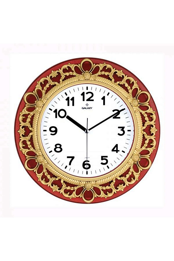 Ds-Derın Duvar Saati̇ Kırmızı-Altın Sarısı Çerçeve Çap32.8Cm Akri̇li̇k Boyalı 2 Renk Abs Kasa Mi̇nera