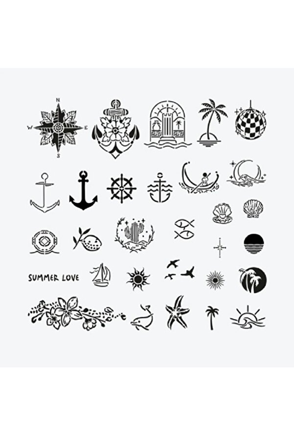 Ai̇rbrush Tattoo Bodrum Ci̇ty Pack Geçi̇ci̇ Dövme Şablon Seti̇ 30 Desen Spreysi̇z Sadece Şablon