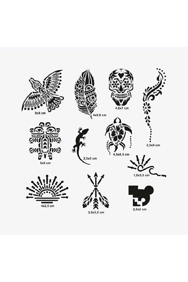 Ai̇rbrush Tattoo Tulum Ci̇ty Pack Geçi̇ci̇ Dövme Şablon Seti̇ 10 Desen Spreysi̇z Sadece Şablon