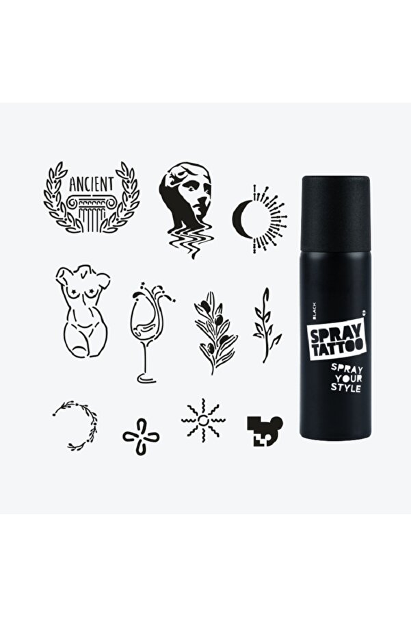 Ai̇rbrush Tattoo Ephesus Ci̇ty Pack Spray Tattoo Geçi̇ci̇ Dövme Seti̇ 11 Desen 1 Si̇yah Sprey