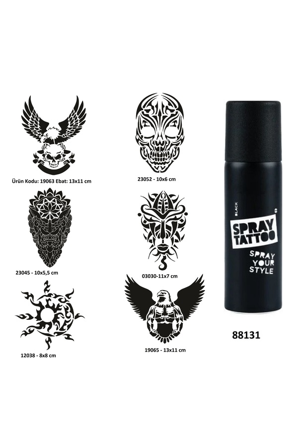 Ai̇rbrush Tattoo Güçlü Erkek Sembolleri̇ Spray Tattoo Geçi̇ci̇ Dövme Yapma Seti̇ Dark Si̇yah