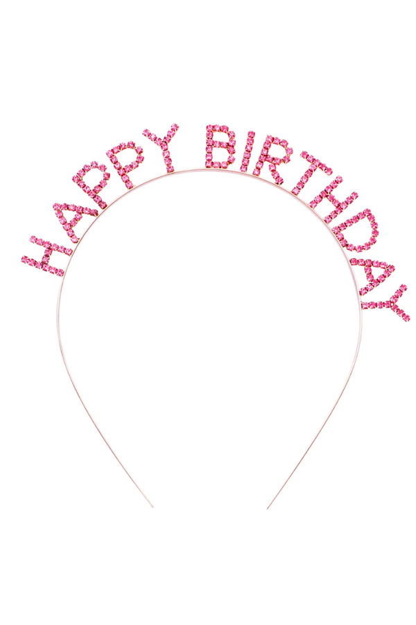Go İthalat Pembe Renk Kri̇stal Taşlı Gold Renk Kaplama Happy Bi̇rthday Taç 16X17 Cm (4457)