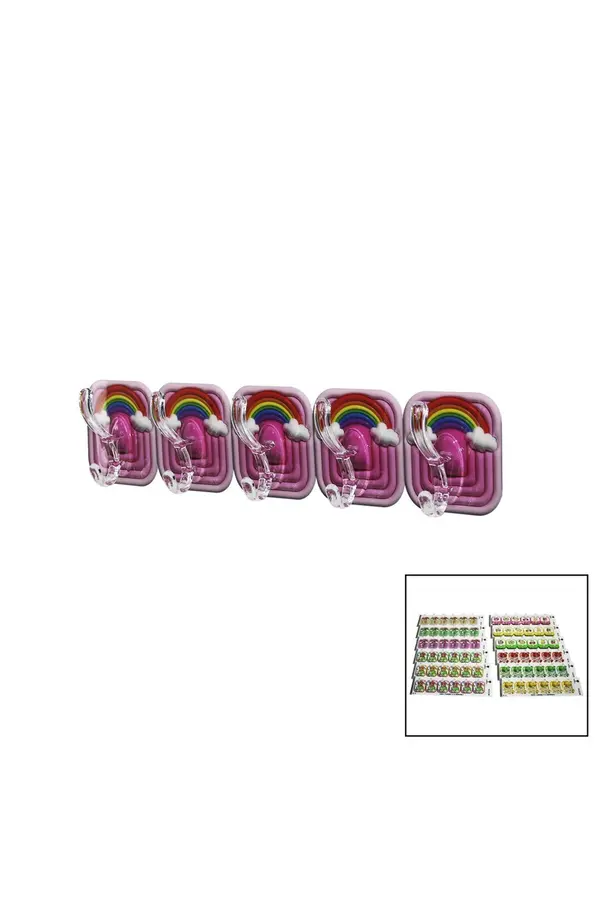 Go İthalat 5Pcs Tekli̇ - Çoklu Kullanım Mi̇ka Kri̇stal Kollu Resi̇mli̇ Yapışkanlı Askı (5440)