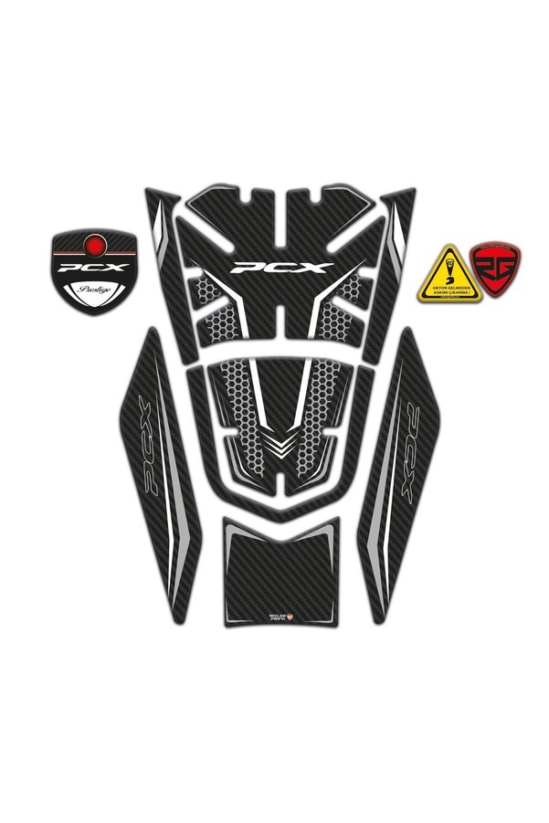 Redline Grafik Honda Pcx 125 2021 2022 2023 2024 Uyumlu Tank Pad Karbon Beyaz Redlinegrafik