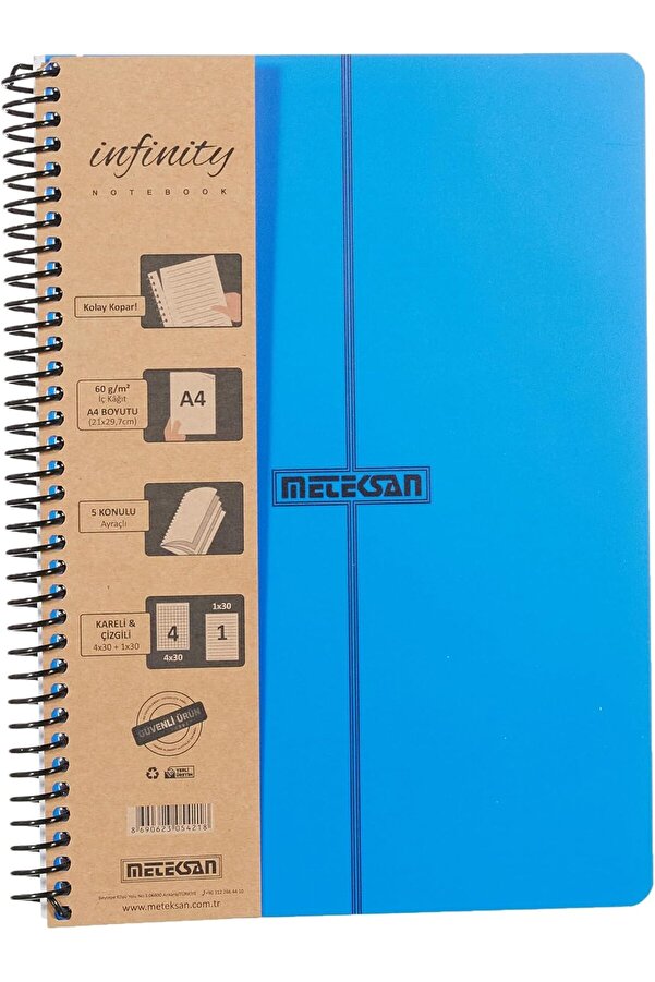 Ynsshopi̇ng Seri̇si̇, A4, 5 Konulu (4, 1 Çi̇zgi̇li̇) 150 Yaprak Pp Kapaklı Spi̇ralli̇ Defter, Laci̇vert Newtr