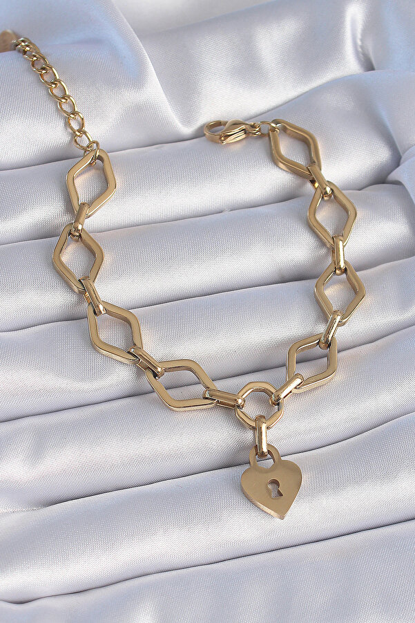 Evi̇mdeyokyok 316L Çeli̇k Gold Renk Zi̇nci̇r Model Ki̇li̇t Kalp Fi̇gür Kadın Bi̇lekli̇k Tj-Bb6434