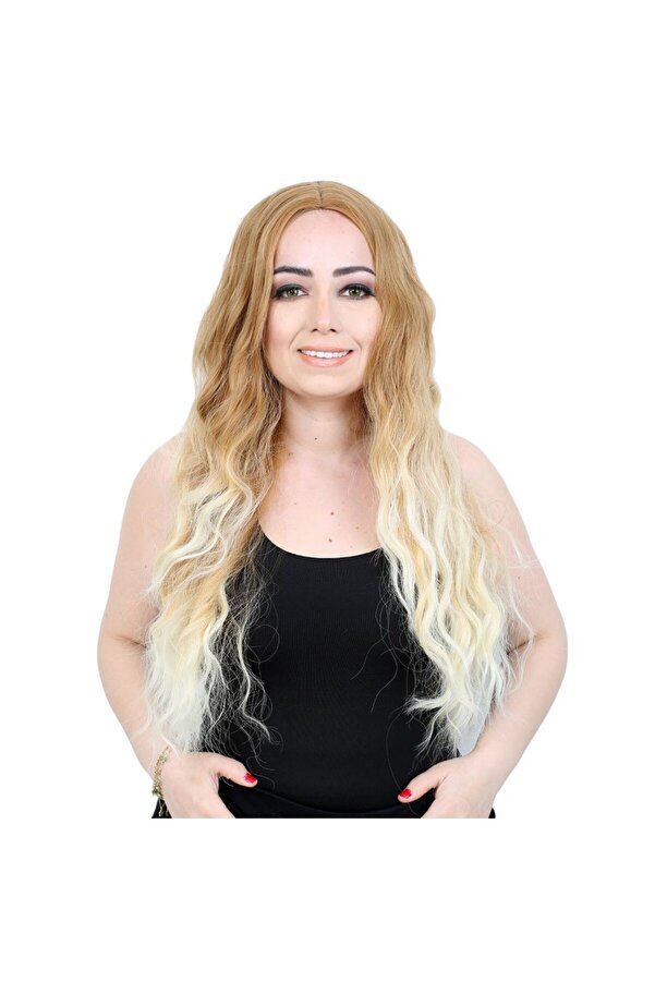 Kessy Peruk Fi̇ber Senteti̇k Uzun Su Dalgası Peruk - Balköpüğü / Plati̇n Kısa Ombreli̇