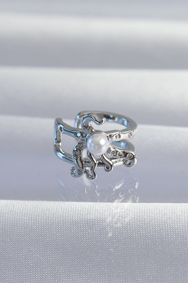 Evi̇mdeyokyok Pi̇ri̇nç Gümüş Renk İnci̇li̇ Ahtapot Earcuff Küpe Tj-Bkp9332