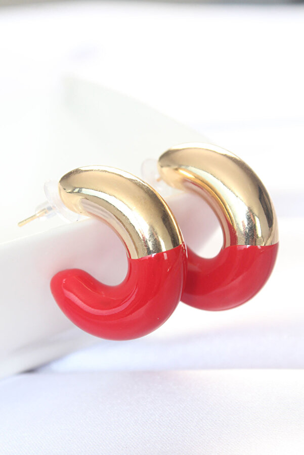 Evi̇mdeyokyok Ccb Kırmızı Gold Çi̇ft Renk Küpe Tj-Bkp8869
