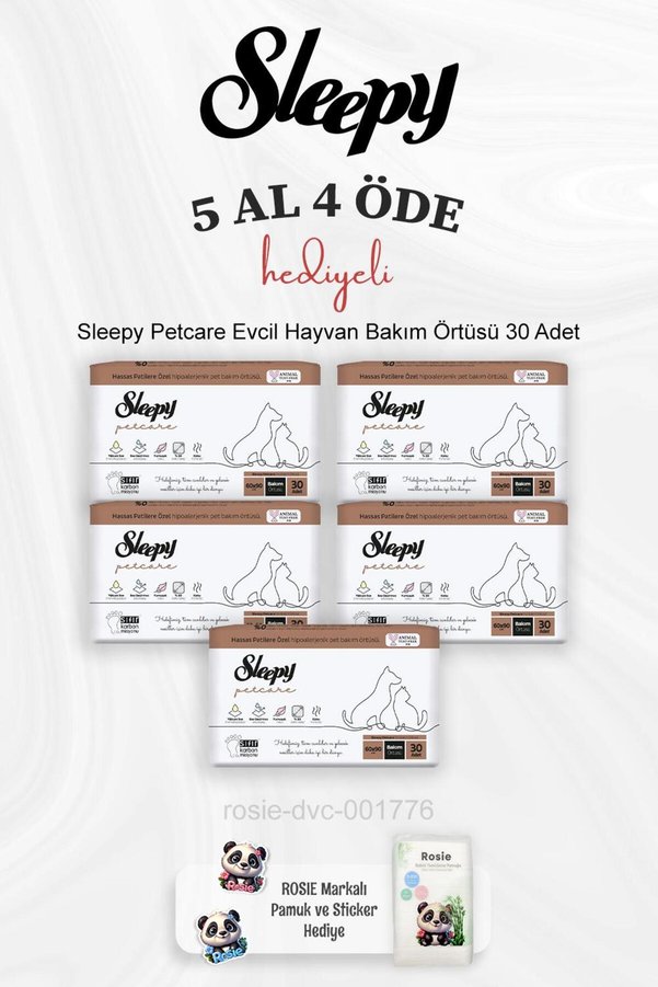 Sleepy Petcare Evcil Hayvan Bakım Örtüsü 30'lu 5 Paket ve Pamuk