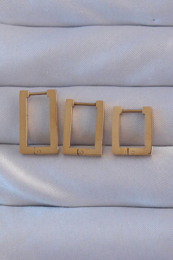 Tj 316L Çeli̇k Gold Renk Di̇kdörtgen Küpe Seti̇ Tj-Bkp9159