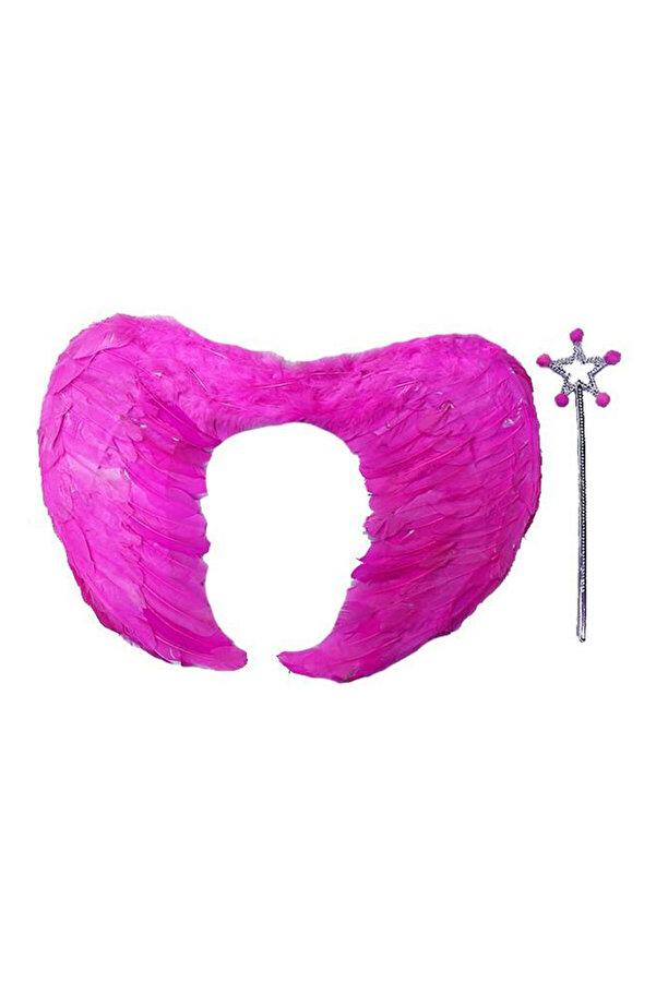 Gerçek Tüylü Katlanabi̇li̇r Çocuk Pembe Melek Kanadı Ve Asa Seti̇ 40X55 Cm Tdrtr