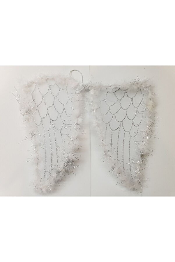 Beyaz Otri̇şli̇ Dantel Tüllü Peri̇ Kanadı Ve Peri̇ Tacı Seti̇ 45X40 Cm Tdrtr