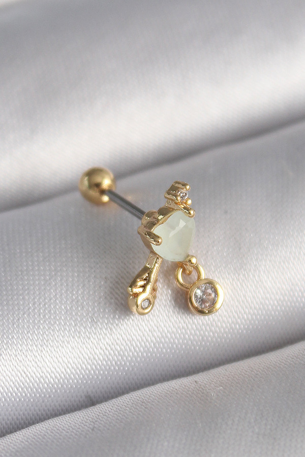 Evi̇mdeyokyok 316L Çeli̇k Gold Renk Beyaz Mi̇neli̇ Kalp Sallantı Zi̇rkon Taşlı Tragus Pi̇erci̇ng Tj-Pr1228