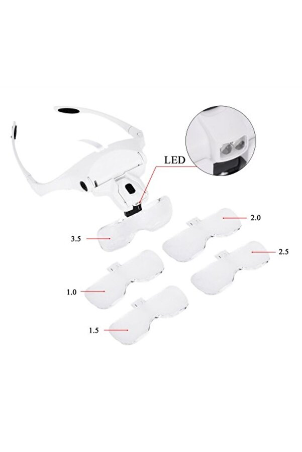 5 Lens 1.0X-3.5X 2Led Işıklı Ile Ayarlanabi̇li̇r Gözlük Büyüteç 9892B2 Tdrtr