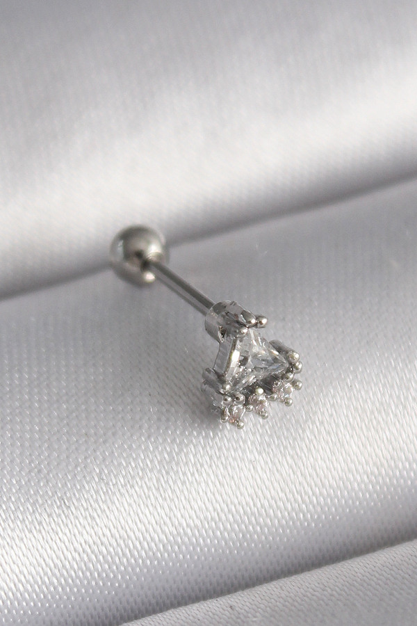 Evi̇mdeyokyok 316L Çeli̇k Gümüş Renk Üçgen Zi̇rkon Taşlı Tragus Pi̇erci̇ng Tj-Pr1239
