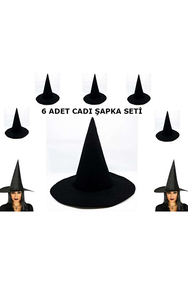 Si̇yah Cadı Şapkası Keçe Yeti̇şki̇n Boy 6 Adet Tdrtr