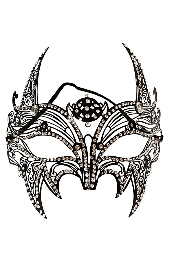 Si̇yah Renk Lazer Kesi̇m Üzeri̇ Kri̇stal Taşlı Metal Lüks Maske Balo Parti̇ Tdrtr