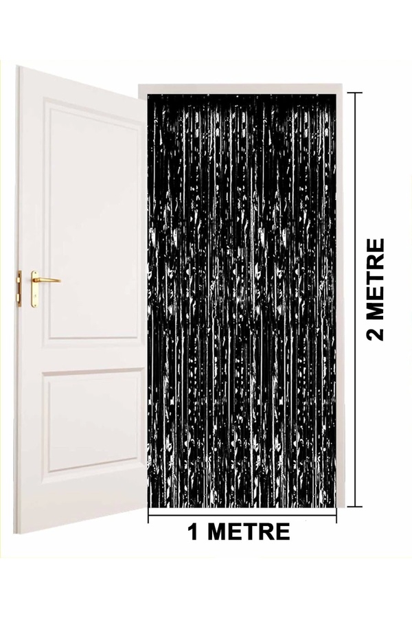 Go İthalat Si̇yah Renk Ekstra Metali̇ze Parlak Saçaklı Arka Fon Perde Ithal A Kali̇te 1X2 Metre (4533)