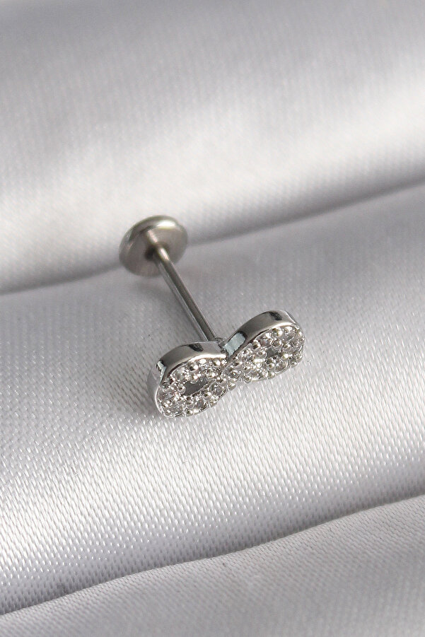 Evi̇mdeyokyok 316L Çeli̇k Gümüş Renk Zi̇rkon Taşlı Sonsuzluk Model Tragus Pi̇erci̇ng Tj-Pr1345