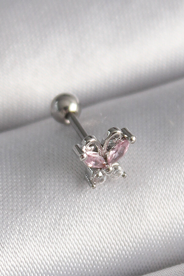 Evi̇mdeyokyok 316L Çeli̇k Gümüş Renk Pembe Zi̇rkon Taşlı Tragus Pi̇erci̇ng Tj-Pr1241
