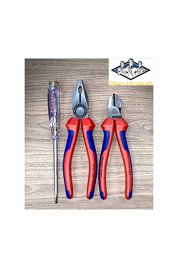 Knipex KNİPEX 3'LÜ SET 180mm PENSE 160mm YANKESKİ 190mm KONTROL KALEMİ İZELTAŞ