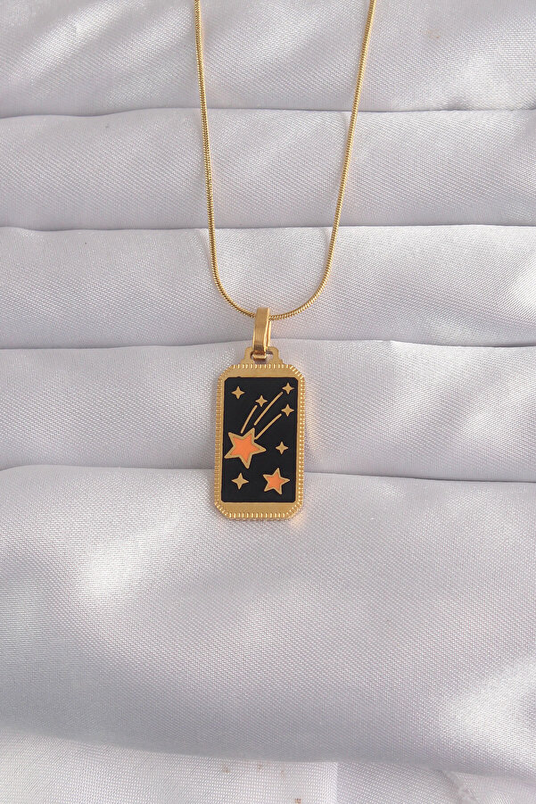 Evi̇mdeyokyok 316L Çeli̇k Gold Renk Si̇yah Mi̇neli̇ Yıldız Fi̇gür Tarot Kolye Tj-Bko9028