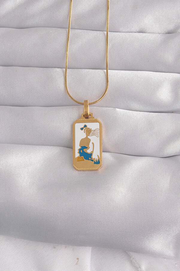 Evi̇mdeyokyok 316L Çeli̇k Gold Renk Beyaz Mi̇neli̇ Kız Fi̇gür Tarot Kolye Tj-Bko9027