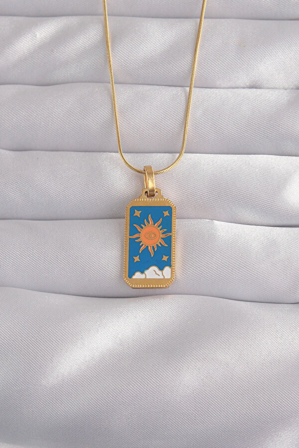 Evi̇mdeyokyok 316L Çeli̇k Gold Renk Mavi̇ Mi̇neli̇ Güneş Model Tarot Kolye Tj-Bko9026