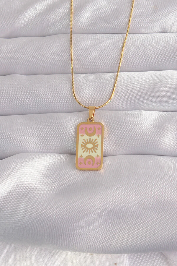 Evi̇mdeyokyok 316L Çeli̇k Gold Renk Karışık Mi̇neli̇ Ay Fi̇gür Tarot Kolye Tj-Bko9036
