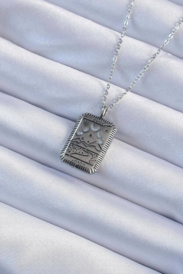 Tj 316L Çeli̇k Zi̇nci̇r Eski̇tme Gümüş Renk Ay Fi̇gürlü Tarot Kolye Tj-Bko9222