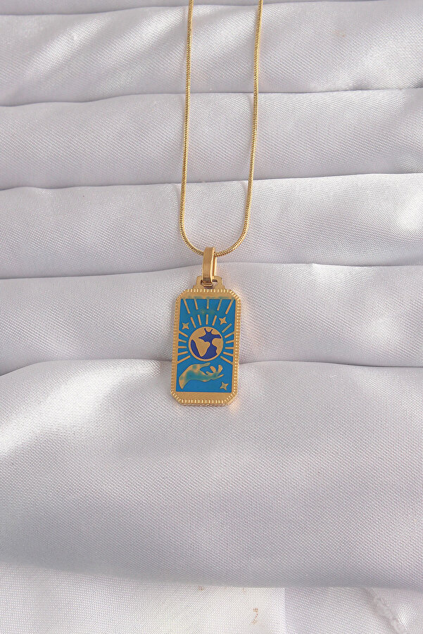 Evi̇mdeyokyok 316L Çeli̇k Gold Renk Mavi̇ Mi̇neli̇ El Fi̇gür Tarot Kolye Tj-Bko9040