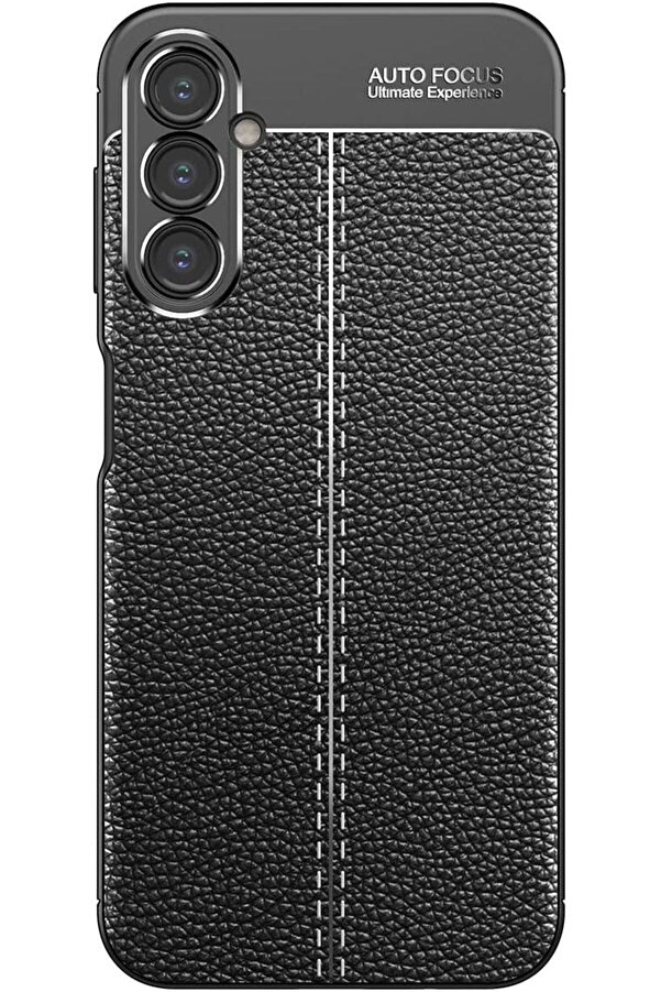 Samsung Galaxy S24 Fe Uyumlu Kamera Korumalı Deri̇ Görünümlü Si̇li̇kon Kılıf (Si̇yah, Samsung Ga