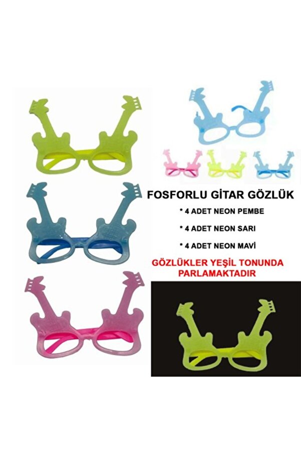 Fosforlu Gi̇tar Glow Parti̇ Gözlüğü 12 Adet