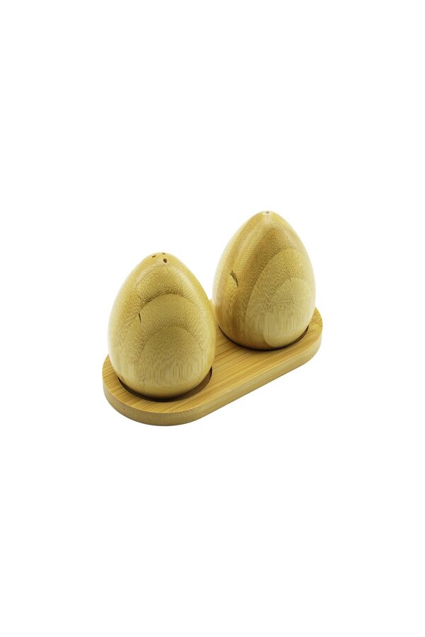 Go İthalat 2 Pcs - Yumurta Modeli̇ Ahşap Bambu Tuzluk - Baharatlık Ahşap Standlı (4457)