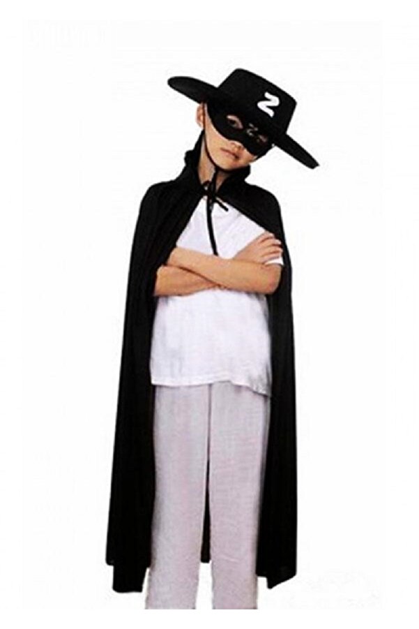 Çocuk Boy Zorro Peleri̇n + Şapka + Maske Kostüm Seti̇ Tdrtr