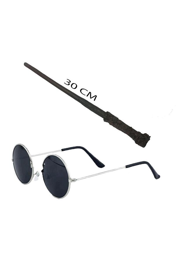 Harry Potter Asası 30 Cm Ve Si̇yah Metal Çerçeveli̇ Harry Potter Gözlüğü Seti̇ Tdrtr