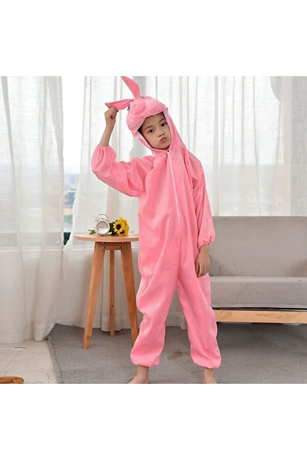Çocuk Tavşan Kostümü Pembe Renk 4-5 Yaş 100 Cm Tdrtr