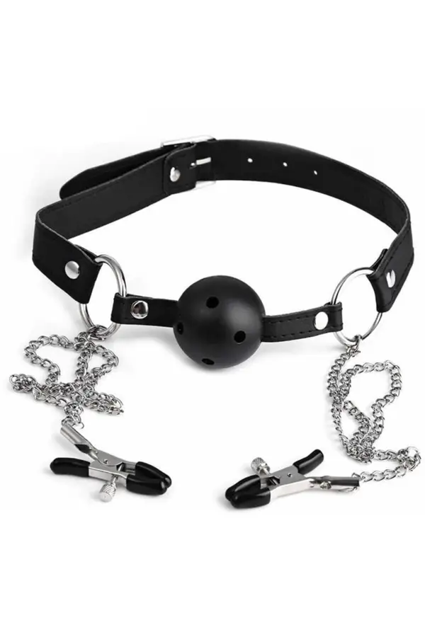 Erox Fantasy Gag Ball Breast Clamps Set
