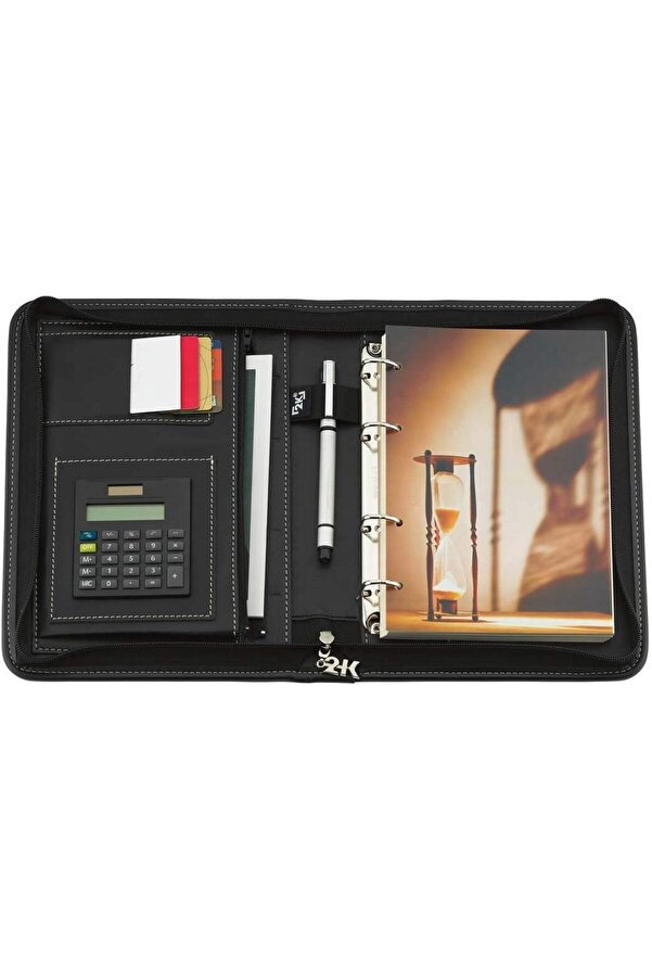 Ynsshopi̇ng 5280 Ajanda Tari̇hsi̇z Deri̇ Fermuarlı 4 Halka Mekani̇zmalı Hesap Maki̇neli̇ Organi̇zer, Si̇yah,