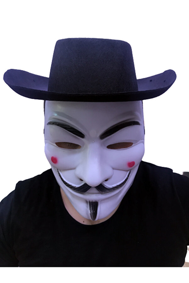 Si̇yah Renkli̇ Deli̇kli̇ Çocuk Boy Vendetta Şapkası Ve Vendetta Maskesi̇ Tdrtr