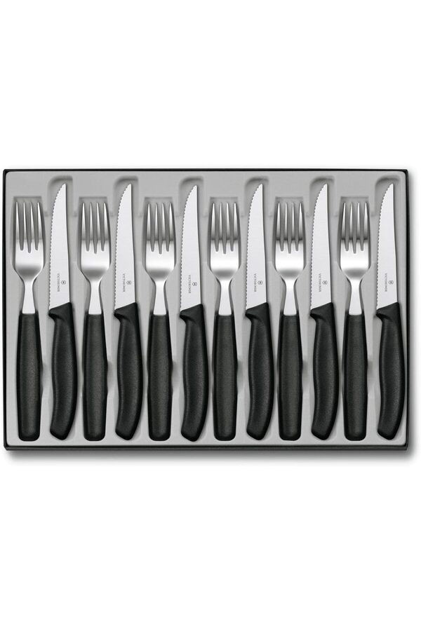 Flashtrend Sofra Çatal Bıçak Seti̇ İle Bi̇ftek Bıçağı, Plasti̇k, Si̇yah, 40 X 25 X 3 Cm, 12-Bi̇ri̇m Modaca