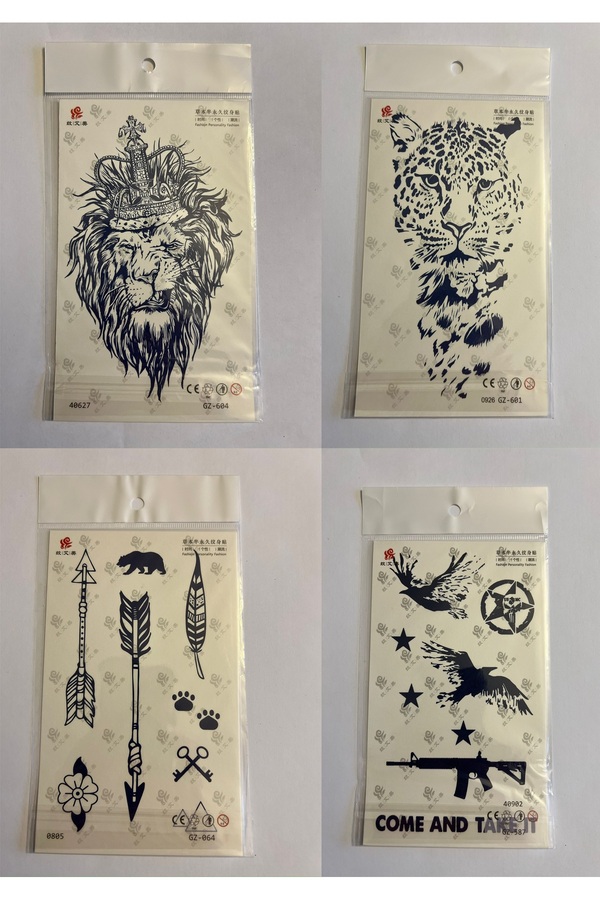Ai̇rbrush Tattoo Aslan Kaplan 3 Hafta Kalıcı 4 Adet Bi̇rden Yapıştırma Geçi̇ci̇ Dövme Yarı Kalıcı Dövmeler