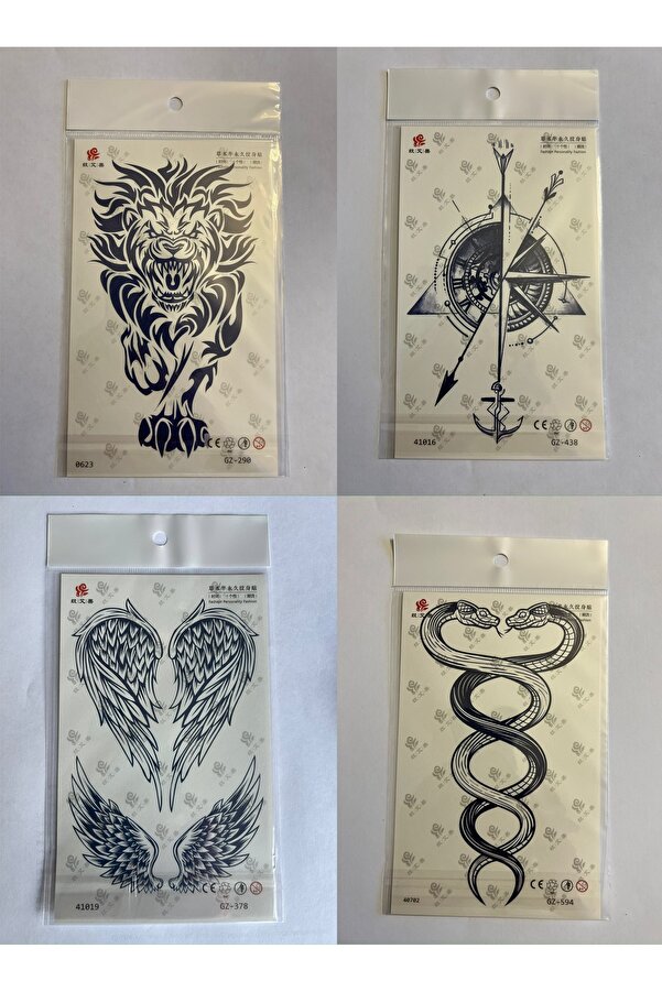 Ai̇rbrush Tattoo Aslan Kanat 3 Hafta Kalıcı 4 Adet Bi̇rden Yapıştırma Geçi̇ci̇ Dövme Yarı Kalıcı Dövmeler