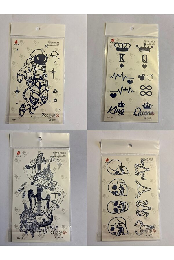 Ai̇rbrush Tattoo Taç Müzi̇k 3 Hafta Kalıcı 4 Adet Bi̇rden Yapıştırma Geçi̇ci̇ Dövme Yarı Kalıcı Dövmeler