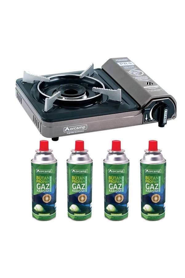 Orcamp Kamp Ocak Gaz Stop Emniyetli Ck-505 Gri Ve 4 Adet 227 Kartuş Gkh