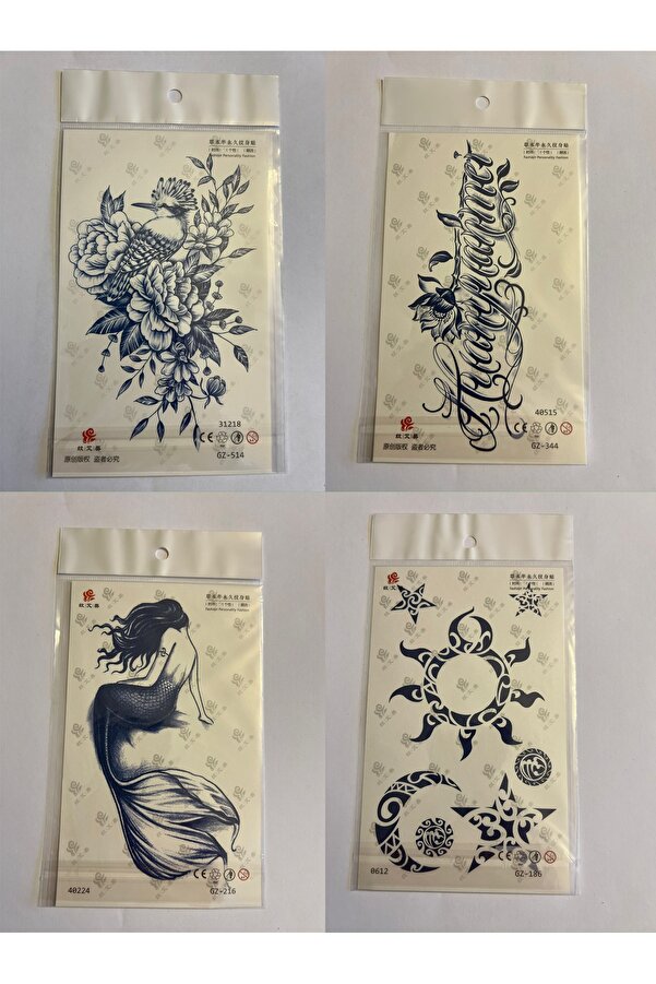 Ai̇rbrush Tattoo Güneş Deni̇z 3 Hafta Kalıcı 4 Adet Bi̇rden Yapıştırma Geçi̇ci̇ Dövme Yarı Kalıcı Dövmeler