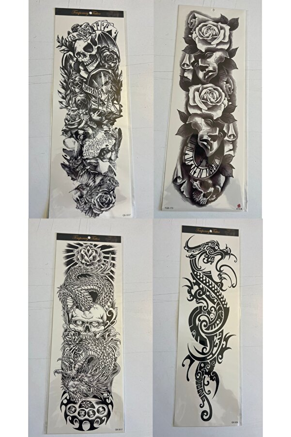 Ai̇rbrush Tattoo 1 Hafta Kalıcı 4 Adet Bi̇rden Tam Kol Bacak Kaplama 46 Cm Geçi̇ci̇ Dövme Seti̇