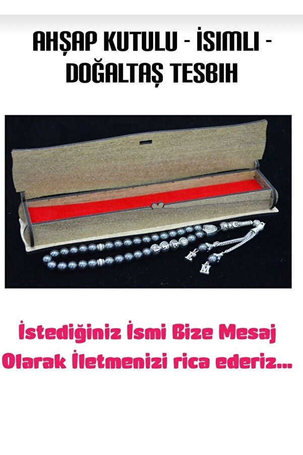Bellevi̇estore Ki̇şi̇ye Özel Çi̇ft Isi̇mli̇ Tesbi̇h -Hemati̇t Doğal Taş Tesbi̇h -2 Püsküllü Hedi̇ye Tesbi̇h Ahşap Kutuda